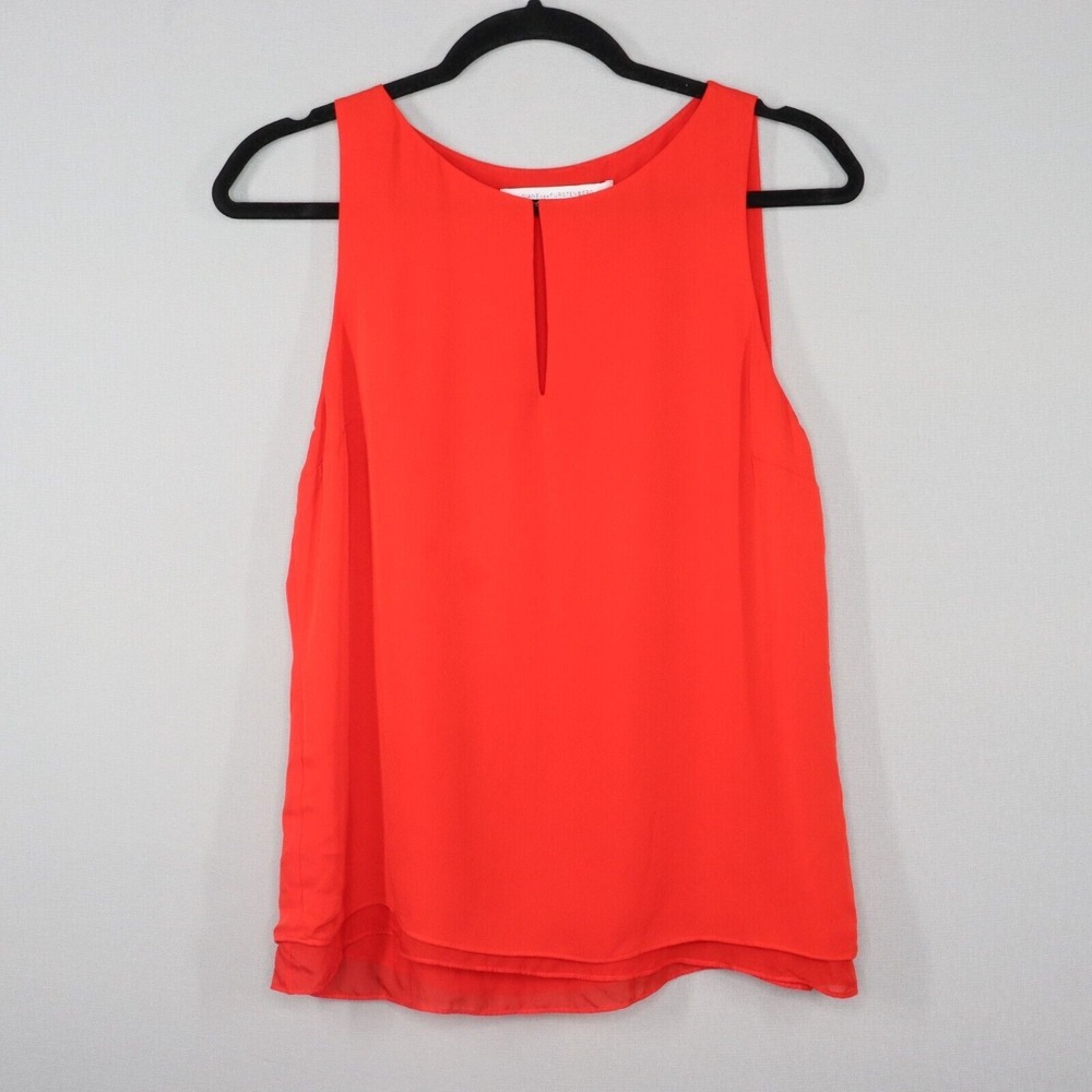 DVF Diane Von Furstenberg Blouse Womens Sz Small Red Silk Sleeveless Chiffon